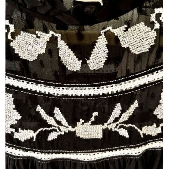 NWT Maeve Anthropologie Black Embroidered Boho Long Sleeve Top Small 100% Cotton - Picture 7 of 10
